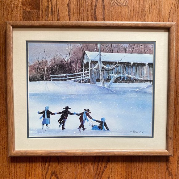 Steve Polomchak Amish Skaters Winter Skiers Lithograph Color Offset Print - Picture 2 of 10